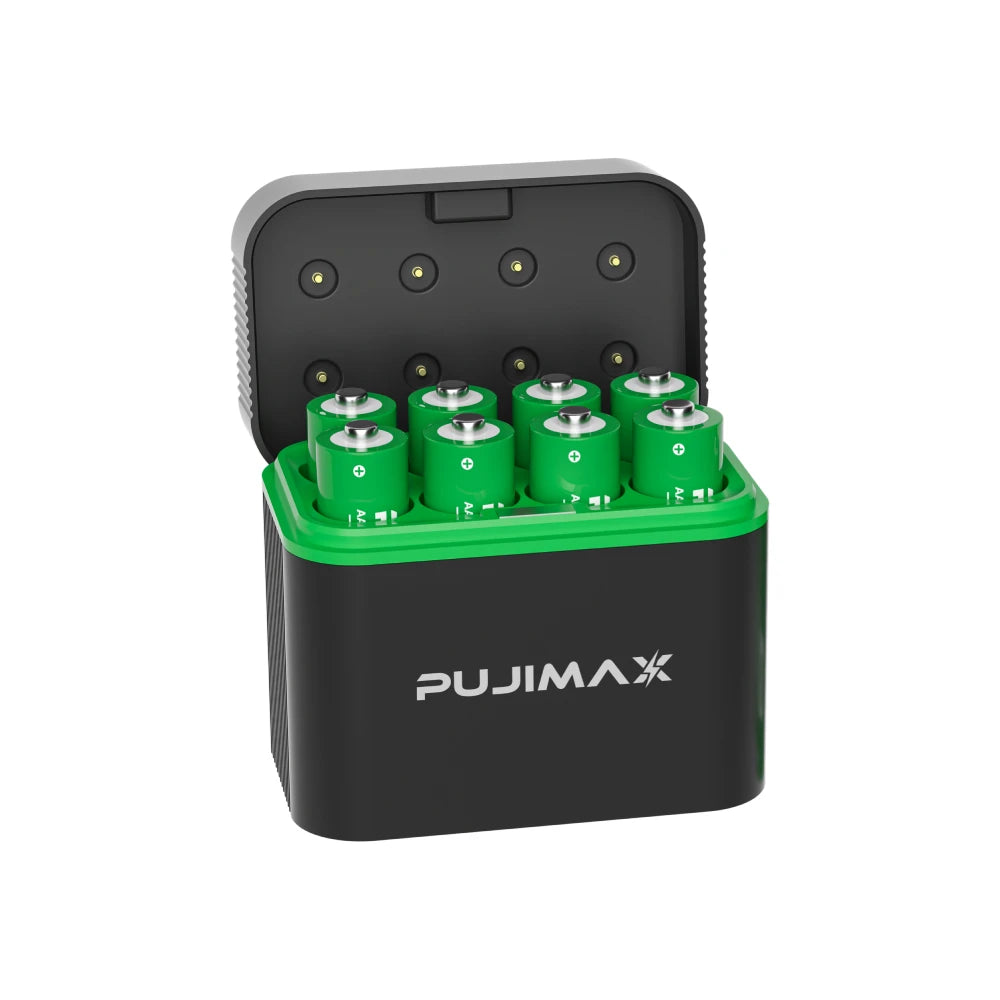 PUJIMAX 1.5V AA Rechargeable Lithium-Ion 4255mWh Batteries with Smart Charger – 2 or 4 Pack